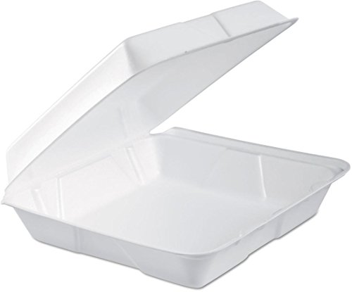 Dart Solo 95HTPF1R Performer Large Single Compartment Foam Container with Removable Hinged Lid, 3.0" Height, 9.3" Width, 9.5" Length, White (Pack of 200)