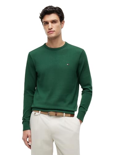 Tommy Hilfiger Men's Cotton Solid Crew Neck Sweater,Street Green Small at Amazon
