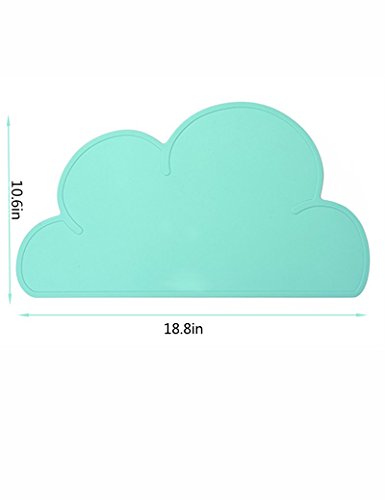 Silicone Baby Placemat - Kids Reusable Travel Placemat Tiny Diner Portable Roll Up Non Slip Washable Restaurant Food Meal Mat for Toddler Child infant high chair including spoon (Light Teal)