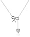 Sterling Silver Cubic Zirconia Bow and Pave Heart Lariat Necklace, 16.5