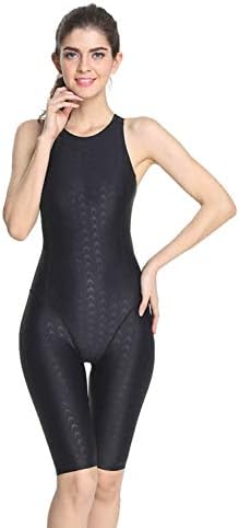 Srnfean Women's Athletic One Piece Swimsuit Durable Training Unitard Swimwear with Trunks to Knee