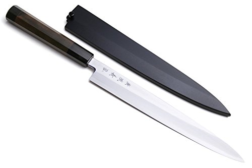 Yoshihiro Inox Stainless Steel Yanagi Sushi Sashimi Japanese Chef Knife Rosewood Handle with Nuri Saya Cover(10.5 IN)