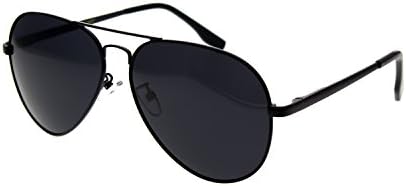 Zacway Polarized Spring Hinges Metal Aviator Sunglasses UV400 58mm (Black Frame/Grey Lens, 58)