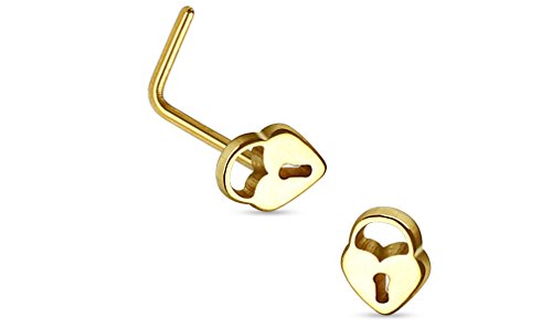 20G Golden Love Lock Top Stainless Steel L-Shaped Nose Ring