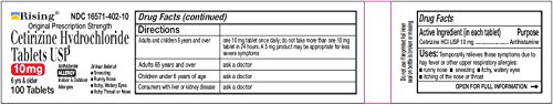 Rising Pharma - Cetirizine HCL 10 mg - Antihistamine Seasonal Allergy Tablets - 100 tablets
