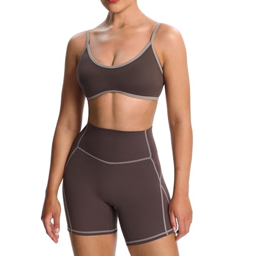 Aoxjox Women's Color Block Workout Sports Bras Fitness Lexi Lined Strappy Bra Athletic Yoga Crop Tank