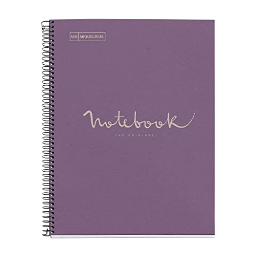 Miquel Rius Cahier émotions 100% recyclé 1 couleur bande A4 80 feuilles 7mm papier 80g 4 trous couverture carton Lavande