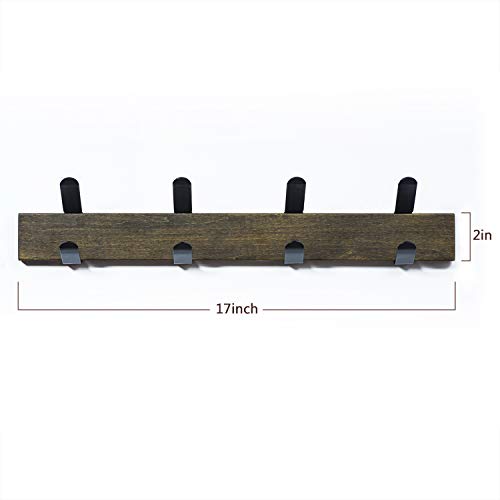 RooLee Coat Hooks Coat Rack Wall Mounted Hat Rack Clothes Hook with 4 Metal Hooks Walnut Finish - Thumbnail 6