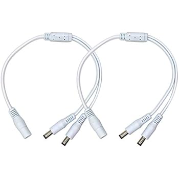 2Pack White 1 Male to 2 Female Way DC Power Splitter Cable Barrel Plug 5.5x2.1mm for CCTV Cameras LED Light Strip and more