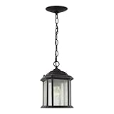 Sea Gull Lighting 60029-746 Kent One-Light Outdoor Semi-Flush Convertible Pendant with Clear Seeded Glass Panels, Oxford Bronze Finish