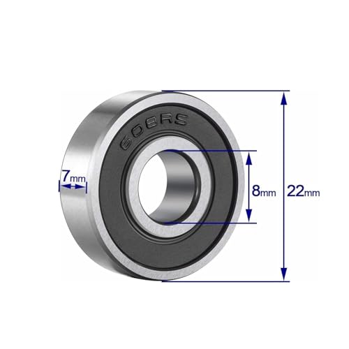 Loiisgy 20 Pcs 608 2RS Ball Bearings, Double Rubber Sealed Miniature Deep Groove 608rs for Skateboards, Inline Skates, Scooters (8mm x 22mm x 7mm)