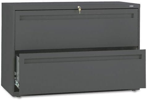 HON Products - HON - Brigade 700 Series Two-Drawer Lateral File, 42w x 19-1/4d x 28-3/8h, Charcoal - Sold As 1 Each - Counterweight included, where applicable, to meet ANSI/BIFMA requirements. - Lock secures both sides of drawer. - Three-part telescoping slide suspension. - Leveling glides adjust for uneven floors. - Mechanical interlock allows only one drawer to open at a time to inhibit tipping.