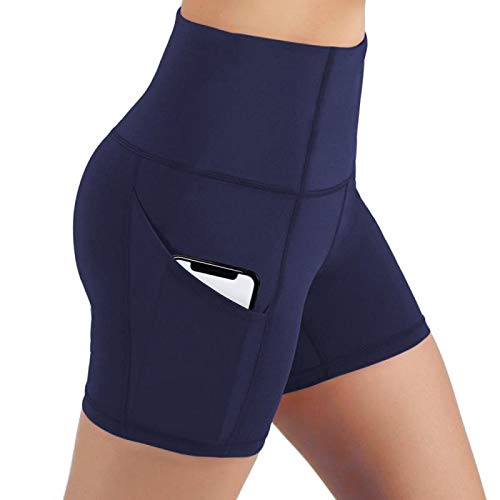 LOVESOFT Women's Workout Cycling Running Volleyball Tights Yoga Shorts with Side Pockets (Dark Blue, XL)