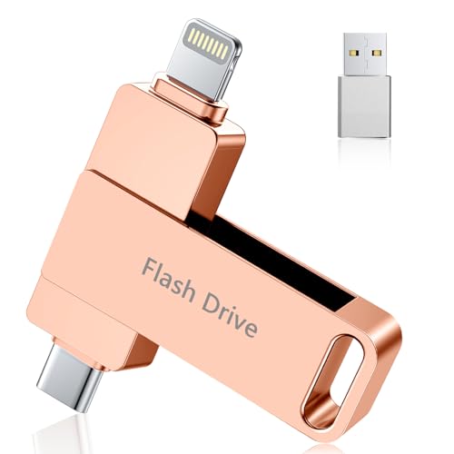 (No APP Required) MFi Certified iPhone Photo Stick, USB Flash Drive 512GB for Photo/Video Backup, 3 in 1 iPhone Memory Stick, High-Speed Thumb Drive Compatible for iPhone/iPad/Android/PC Pink