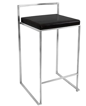 Steel Craft Office Kitchen Swivel with Height Adjustable Foot Rest Bar Stool in Black Leatherette Upholstrey Stainless Steel with 202 Grade and Back Cushion