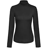 Wosalba Women's Fitted High-Neck Long Sleeve Top - Rayon/Spandex Blend, Snug Fit, Multiple Colors