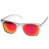 zeroUV - Hipster Fashion Flash Color Mirror Lens Horn Rimmed Style Sunglasses (White Series | Fire)