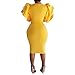 Bodycon4U Women's Ruffle Sleeve Round Neck Bodycon Club Party Cocktail Evening Wedding Pencil Midi Dress Yellow L