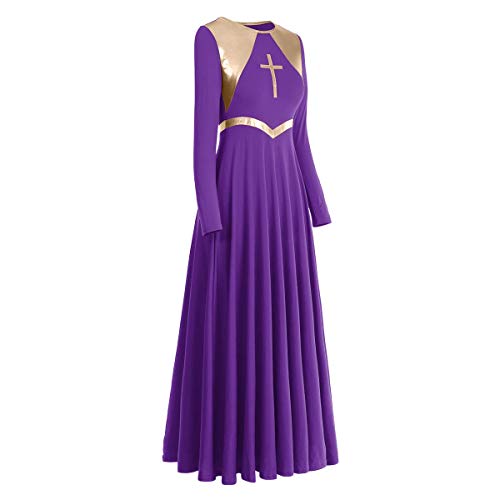 Women Metallic Cross Liturgical Praise Dance Dress Lyrical Dancewear