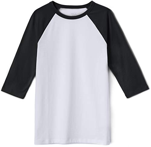 TSLA Camisetas de béisbol de manga 3/4 para niños, camisetas casuales de algodón dinámico, camisetas de manga raglán de un cuarto, manga 3/4 de Dynacotton, blanco y negro, 18
