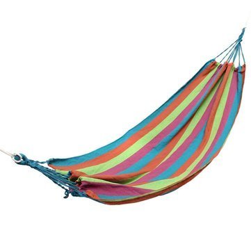 rose red : Generic Outdoor Colorful Stripe Canvas Hammock Swing Lying Recline Bed For Camping Hiking Picnic-parent