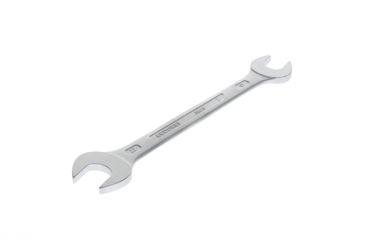 GEDORE Double Open-Ended Spanner 17 x 22 mm, High-Quality Vanadium Steel, Anti-Glare Look, According to DIN 3110, Silver