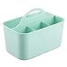 mDesign Plastic Makeup Storage Organizer Caddy Tote - Divided Basket Bin, Handle for Bathroom - Holds Eyeshadow Palettes, Nail Polish, Makeup Brushes, Blush, Shower Essentials - Small, 2 Pack - Mint