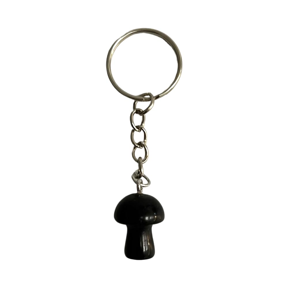 VIE Crystal Mushroom Keychain, Black Obsidian