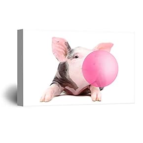 Canvas Wall Art Cute Animals Playing Bubblegum Painting Artwork for Home Prints Framed - 12x18 inches