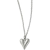 Pierced Owl Stainless Steel Puffy Heart Pendant Necklace