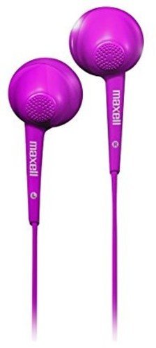 Maxell 191570 Goma suave Cuerpo cómodo Ajuste Cableado Jelleez Soft Ear Buds Púrpura con micrófono incorporado para llam