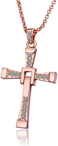 Grace Angel Brilliant Jewelry AAA Cubic Zirconia Cross Pendant Necklace Gold Plating GAN003 (Rose Gold)