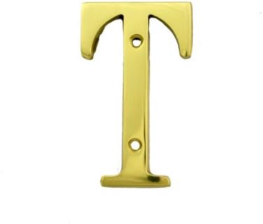 Bolton Hardware Letter 3 Inch Solid Brass Bright Brass Finish House Letter Raised 3/16", Letter T