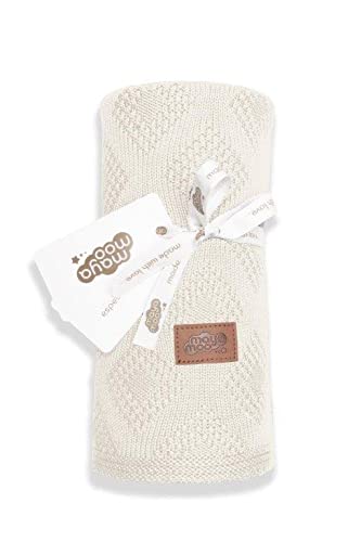 Maya Moo Premium Baby Blanket 100% amboo Blanket for Baby Newborn Girl Boy Girls Boys Ecru Pink Grey Mint Green Beige (Ecru White)