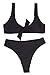 QINSEN Ladies Push up Padded Bandage High Waist Thong 2PCS Bikini Bathing Suit Black XL
