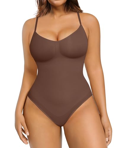 Photo 1 of FeelinGirl Shapewear for Women Tummy Control Bodysuit Seamless Body Shaper Butt Lifter Brown XL/XXL