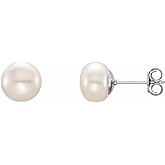 Solid 925 Sterling Silver 7-8mm White Freshwater Cultured Pearl Stud Earrings