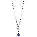 Chuvora 925 Sterling Silver Long Round Beaded Blue Lapis Lazuli Pear Shape Pendant, 26 inches