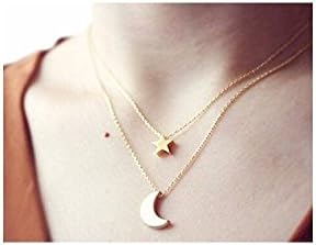 MauSong Women's Fashion Doublelayer Chains with Star and Moon Simple Choker Necklace, Double Layer Necklace Chain Set Adjustable Pendant Necklace for Women (Gold)