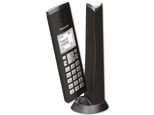 Panasonic KX-TGK220GB Design-Schnurlostelefon mit Anrufbeantworter, Station & Hörer, Freisprecheinrichtung, weißes LCD, Blockierung störender Anrufe, Hörer-Magnet, Schwarz