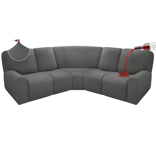 Photo 1 of ROFASVCO 100% Waterproof Reclining Sectional Couch Covers Fleece Stretch 5-Piece L Shape Recliner Sofa Cover Washable Non Slip Corner Couch Cover Recliner Slipcovers Protector (5 Seat, Gray)