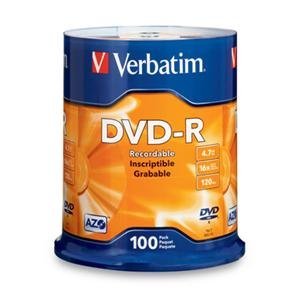 VER95102 - Verbatim AZO DVD-R 4.7GB 16X With Branded Surface - 100pk Spindle