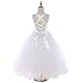 FAYBOX Pageant Wedding Flower Girl Dress Crossed Back Bow Feather Sash Fluffy White 6