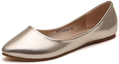 IF FEEL Women's Leather Gold Casual Pointy Toe Soft Solids Ballet Walking Flats Shoes - Size 10.5