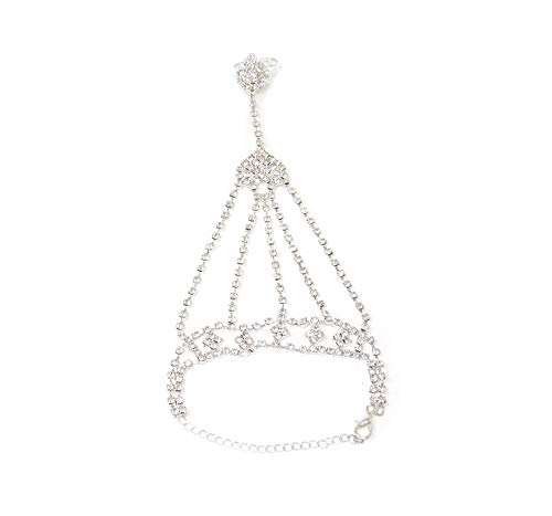 yueton 1Pieces Fashion Women Girl Glitter Heart Rhinestone Hand Harness Bracelet Bangle Slave Chain Link Finger Ring Bracelet