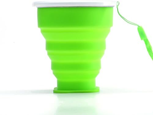 Outdoor Portable Collapsible Travel Cup Multi-functional Creativity Silica Gel Folding Cup with Lid 200ML BPA Free Graduated Pocket-sized Drinking Cup