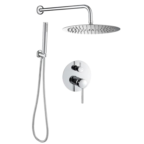 VALAZ Unterputz Duscharmatur Verchromt | Duschsystem mit Regendusche Regeneffekt | 2-Wege-Einhebeldusche, Edelstahl, Kopfbrause 25cm | Schnelle Wandmontage, Elegant, Jucar-serie