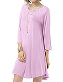 LARACE Women’s 3/4 Sleeve Casual Swing T-Shirt Dresses(M, Pink)
