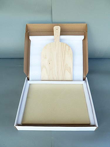 CHM Pizzastein Brotbackstein eckig (38cm x 30cm) + Pizzaschaufel für Backofen Holzofen Grillstein geeignet. Pizzastein aus Co