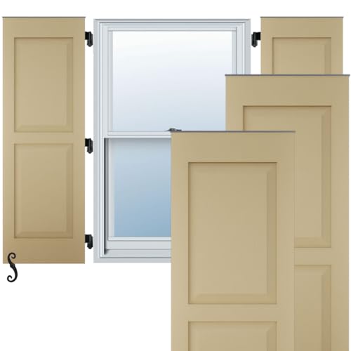 18"W x 80"H Americraft Two Equal Raised Panel Exterior Real Wood Shutters (Per…